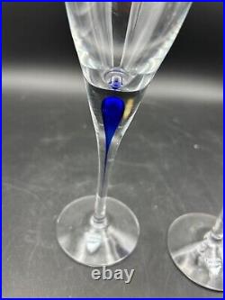 Orrefors Sweden Crystal Intermezzo Blue Flute Champagne Glasses (set of 2)