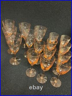 Pink Etched Floral Crystal Wine Glasses 9+ Set of 6 Large Set 10 Small