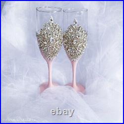 Pink Wedding Set Unity Candles Toasting Flutes Pillow Ring Crystal Decor