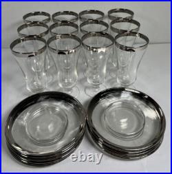 Platinum Rimmed MCM Crystal Stemmed Dessert Juice Goblets & Saucers Set Of 24