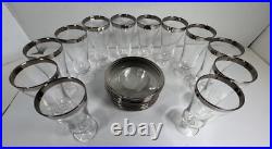 Platinum Rimmed MCM Crystal Stemmed Dessert Juice Goblets & Saucers Set Of 24