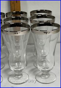 Platinum Rimmed MCM Crystal Stemmed Dessert Juice Goblets & Saucers Set Of 24