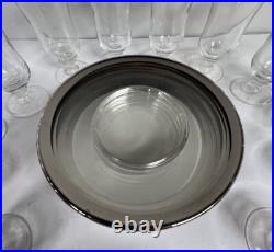 Platinum Rimmed MCM Crystal Stemmed Dessert Juice Goblets & Saucers Set Of 24