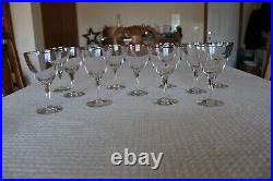 Platinum Rimmed Mid Century Modern Crystal Stemware Water Wine Goblets Set Of 11