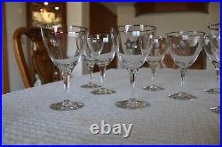 Platinum Rimmed Mid Century Modern Crystal Stemware Water Wine Goblets Set Of 11