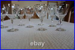 Platinum Rimmed Mid Century Modern Crystal Stemware Water Wine Goblets Set Of 11
