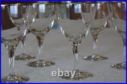 Platinum Rimmed Mid Century Modern Crystal Stemware Water Wine Goblets Set Of 11