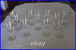 Platinum Rimmed Mid Century Modern Crystal Stemware Water Wine Goblets Set Of 11