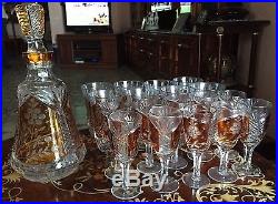 Poland Amber Color Crystal Decanter and Liqueur Glassware set