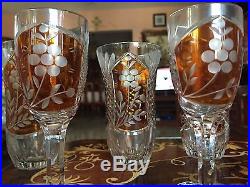 Poland Amber Color Crystal Decanter and Liqueur Glassware set