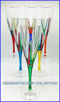 Positano Champagne Flutes Set/6 Hand Painted Venetian Glassware