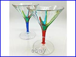 Positano Martini Glass Set Red And Blue Hand Painted Venetian Glassware