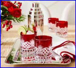 Pottery Barn Red Double Old Fashioned Glasses Set of 4 Cut Crystal