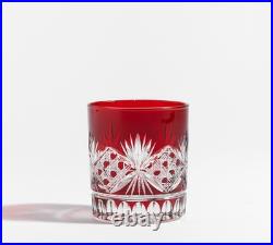 Pottery Barn Red Double Old Fashioned Glasses Set of 4 Cut Crystal