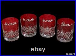 PotteryBarn Red Cut To Clear Crystal Double Old Fashioned Glasses S / 4 10.5 oz