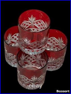 PotteryBarn Red Cut To Clear Crystal Double Old Fashioned Glasses S / 4 10.5 oz