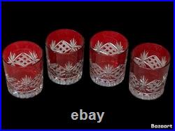 PotteryBarn Red Cut To Clear Crystal Double Old Fashioned Glasses S / 4 10.5 oz