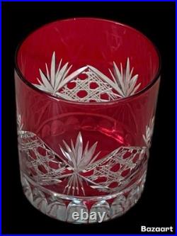 PotteryBarn Red Cut To Clear Crystal Double Old Fashioned Glasses S / 4 10.5 oz