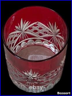 PotteryBarn Red Cut To Clear Crystal Double Old Fashioned Glasses S / 4 10.5 oz