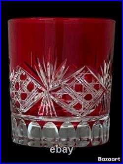 PotteryBarn Red Cut To Clear Crystal Double Old Fashioned Glasses S / 4 10.5 oz