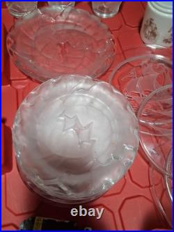 RARE 16pc Signed LALIQUE FRANCE CHÊNE OAK LEAF CRYSTAL MIX Set-8 Plates, 8 Cups