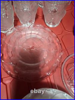 RARE 16pc Signed LALIQUE FRANCE CHÊNE OAK LEAF CRYSTAL MIX Set-8 Plates, 8 Cups