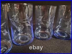 RARE 1930s Japan Etched Blue Crystal Tumbler Glasses Set of 8