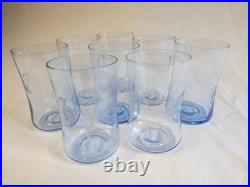 RARE 1930s Japan Etched Blue Crystal Tumbler Glasses Set of 8