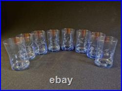 RARE 1930s Japan Etched Blue Crystal Tumbler Glasses Set of 8