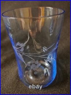RARE 1930s Japan Etched Blue Crystal Tumbler Glasses Set of 8