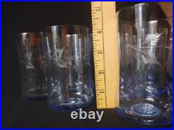 RARE 1930s Japan Etched Blue Crystal Tumbler Glasses Set of 8