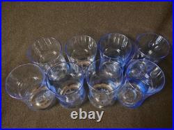 RARE 1930s Japan Etched Blue Crystal Tumbler Glasses Set of 8