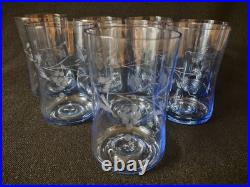RARE 1930s Japan Etched Blue Crystal Tumbler Glasses Set of 8