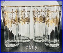 RARE Bohemia Crystal Gilt Antique Highball Glasses Set Of 4 Pristine Cond-France RARE Bohemia Crystal Gilt Antique Highball Glasses Set Of 4 Pristine Cond-France