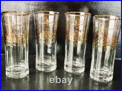 RARE Bohemia Crystal Gilt Antique Highball Glasses Set Of 4 Pristine Cond-France RARE Bohemia Crystal Gilt Antique Highball Glasses Set Of 4 Pristine Cond-France
