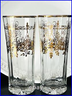RARE Bohemia Crystal Gilt Antique Highball Glasses Set Of 4 Pristine Cond-France RARE Bohemia Crystal Gilt Antique Highball Glasses Set Of 4 Pristine Cond-France