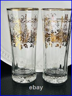 RARE Bohemia Crystal Gilt Antique Highball Glasses Set Of 4 Pristine Cond-France RARE Bohemia Crystal Gilt Antique Highball Glasses Set Of 4 Pristine Cond-France