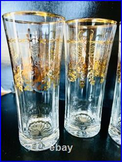 RARE Bohemia Crystal Gilt Antique Highball Glasses Set Of 4 Pristine Cond-France RARE Bohemia Crystal Gilt Antique Highball Glasses Set Of 4 Pristine Cond-France