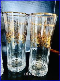 RARE Bohemia Crystal Gilt Antique Highball Glasses Set Of 4 Pristine Cond-France RARE Bohemia Crystal Gilt Antique Highball Glasses Set Of 4 Pristine Cond-France