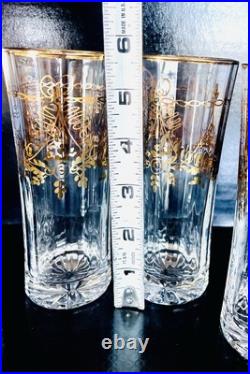 RARE Bohemia Crystal Gilt Antique Highball Glasses Set Of 4 Pristine Cond-France RARE Bohemia Crystal Gilt Antique Highball Glasses Set Of 4 Pristine Cond-France