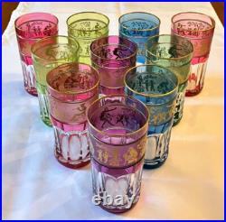 RARE SET! 10 Val St Lambert Danse de Flore 10 oz. Highball/Tumblers 5 Colors RARE SET! 10 Val St Lambert Danse de Flore 10 oz. Highball/Tumblers 5 Colors