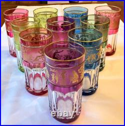 RARE SET! 10 Val St Lambert Danse de Flore 10 oz. Highball/Tumblers 5 Colors RARE SET! 10 Val St Lambert Danse de Flore 10 oz. Highball/Tumblers 5 Colors