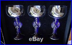 RARE Set 8 Cristal de Sevres Crystal cobalt blue Stems Water Wine Goblet 9 H