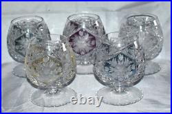 RARE Vintage Crystal Brandy Cognac Glasses Various Color Set of 5