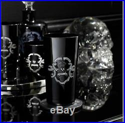 Ralph Lauren Ayers Handblown Crest Black Skull Crystal Highball Glasses Set (4)