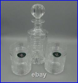 Ralph Lauren Crystal GLEN PLAID Whiskey Set Decanter & Two Old Fashioned