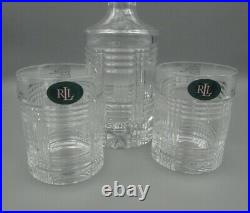 Ralph Lauren Crystal GLEN PLAID Whiskey Set Decanter & Two Old Fashioned