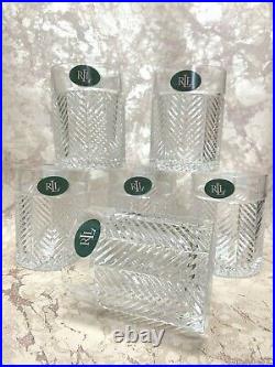 Ralph Lauren Crystal HERRINGBONE DOUBLE OLD FASHIONED GLASSES Set of 6 NEW