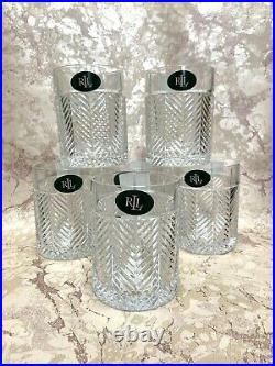 Ralph Lauren Crystal HERRINGBONE DOUBLE OLD FASHIONED GLASSES Set of 6 NEW