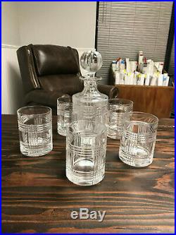 Ralph Lauren Glen Plaid Crystal Decanter and Glassware Set of 5 Glasses Cups